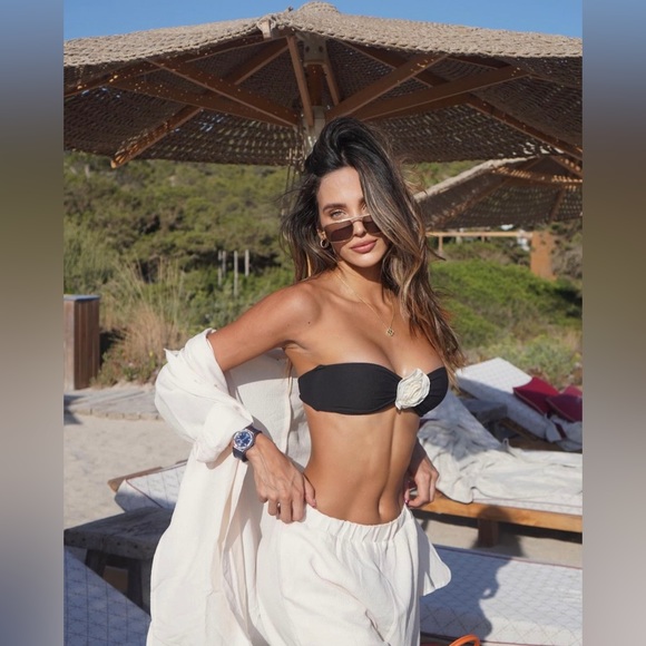 Currently SOLD OUT BNWT SAME Rose Bandeau Top (Faux Suede Black/Cream) in Size L - Picture 8 of 11